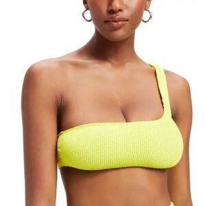 Good American Crinkle One Shoulder Bikini Swim Top Always Fits Yellow Size 1/2
